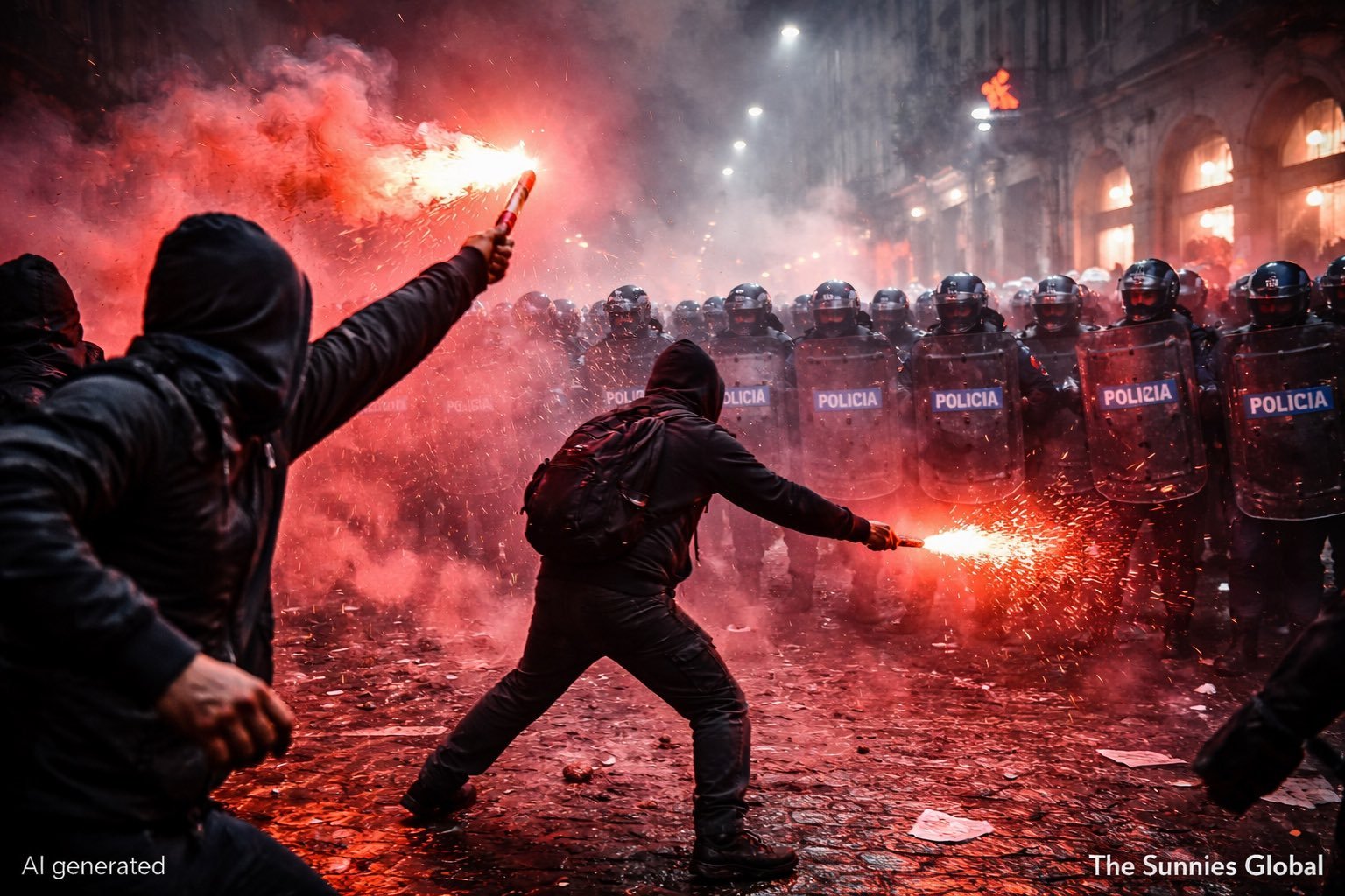 Hooded Protesters Hurl Flares at Police After Demonstration in Milan, Winter Olympics Host City, Reuters Reports