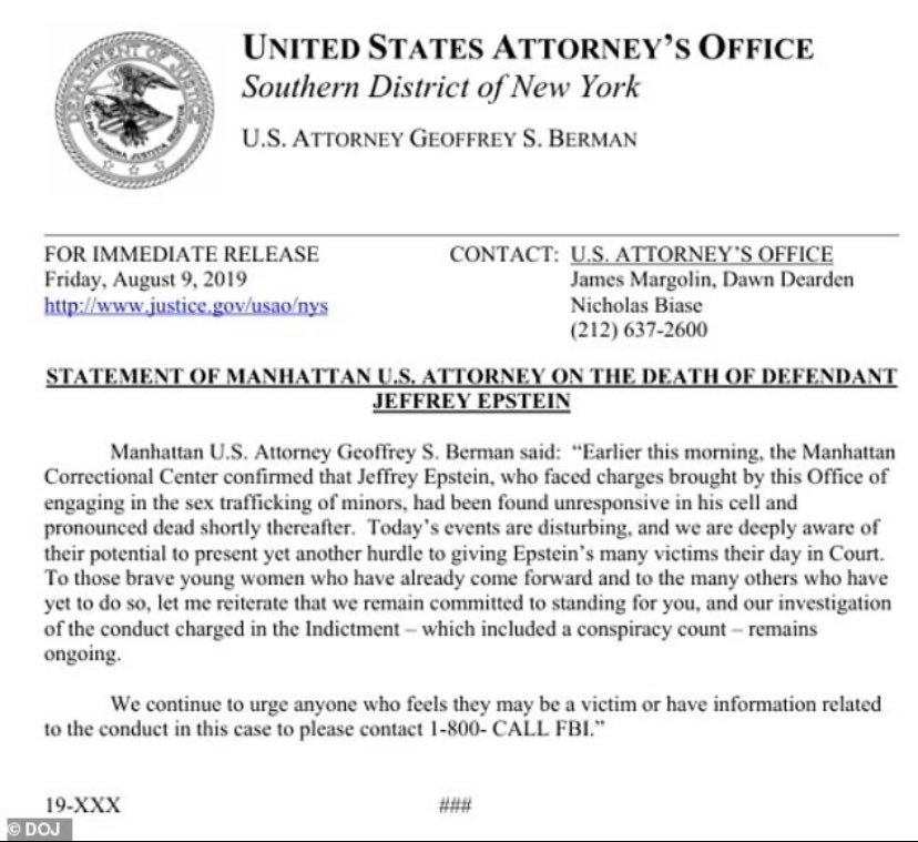 New DOJ Files Show Federal Statement on Jeffrey Epstein Was Dated Before He Was Officially Found Dead in Jail