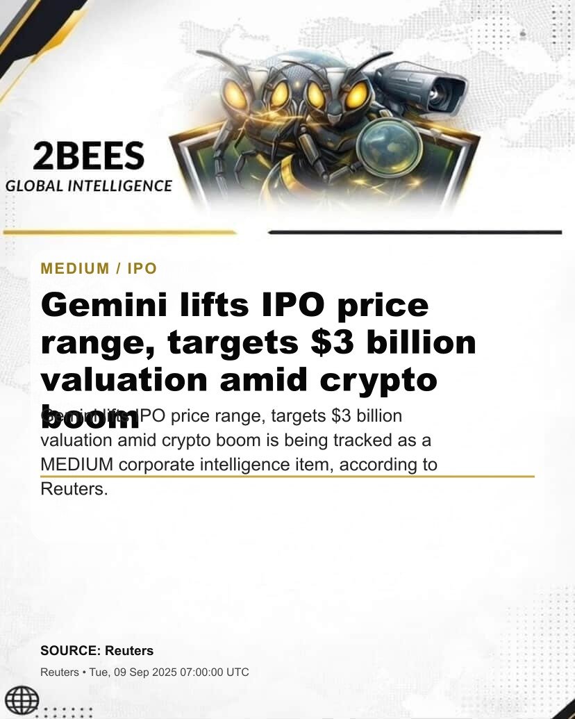 Gemini lifts IPO price range, targets $3 billion valuation amid crypto boom
