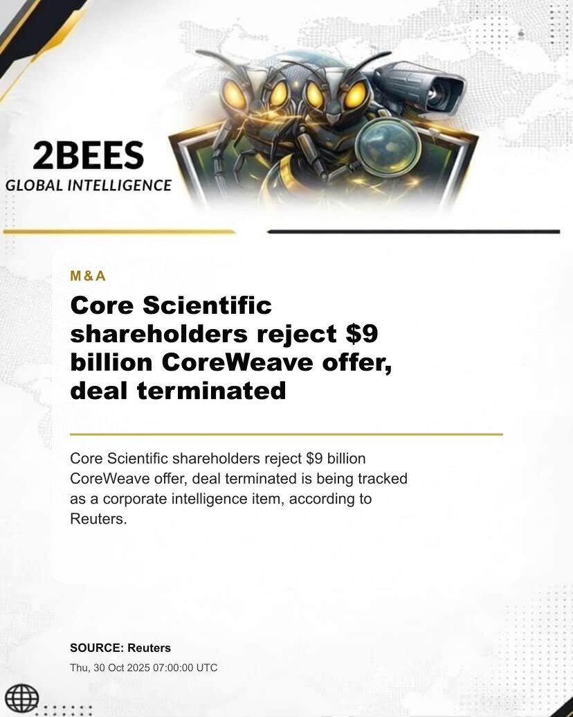 Core Scientific shareholders reject $9 billion CoreWeave offer, deal terminated