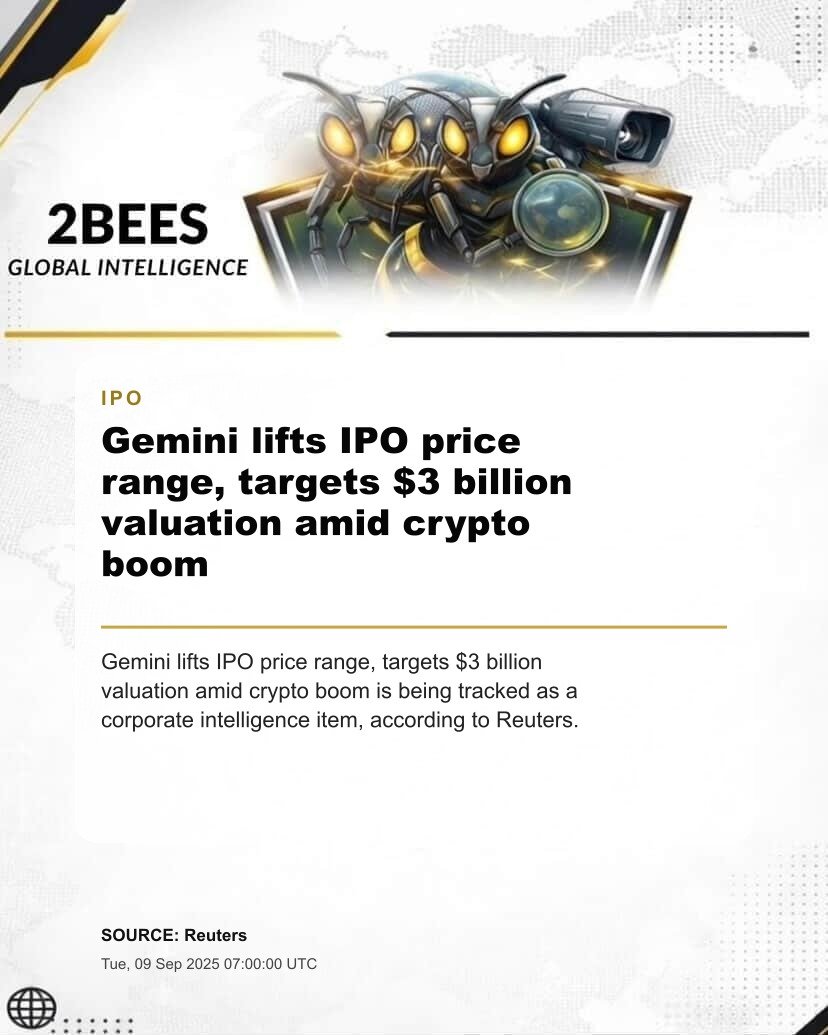 Gemini lifts IPO price range, targets $3 billion valuation amid crypto boom
