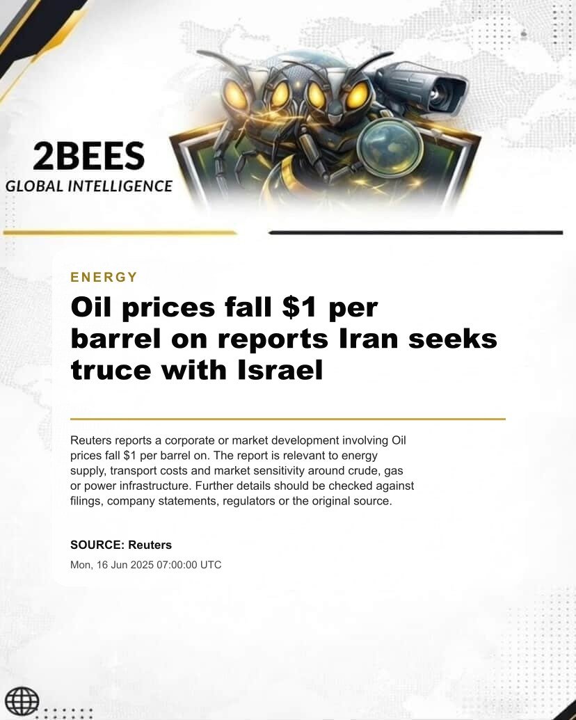 Oil prices fall $1 per barrel on reports Iran seeks truce with Israel
