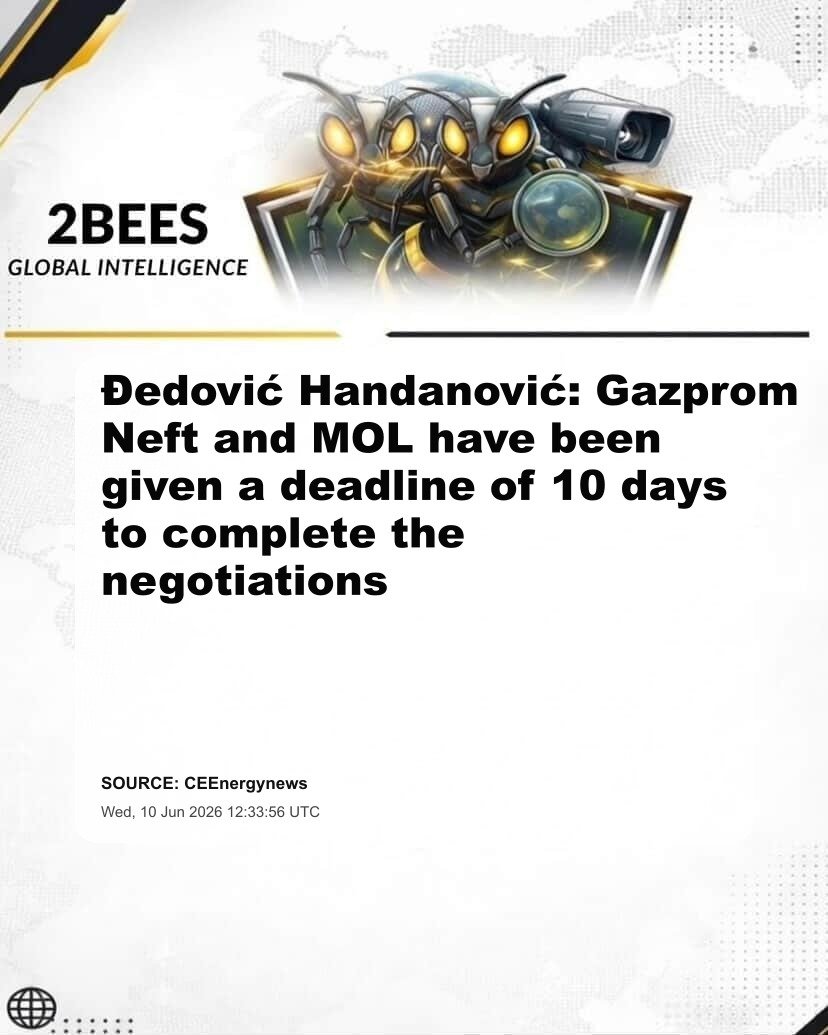 Đedović Handanović: Gazprom Neft and MOL have been given a deadline of 10 days to complete the negotiations