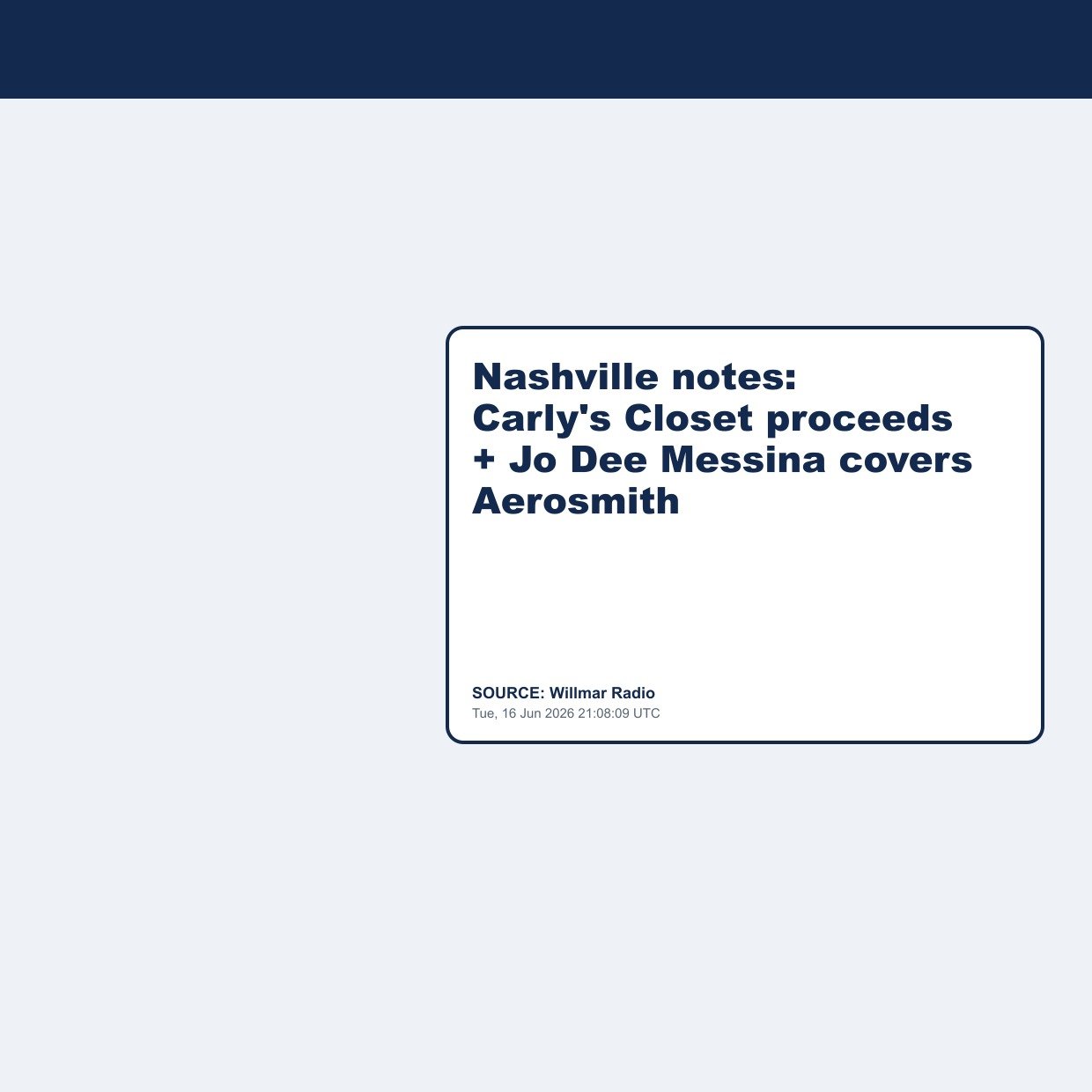 Nashville notes: Carly's Closet proceeds + Jo Dee Messina covers Aerosmith