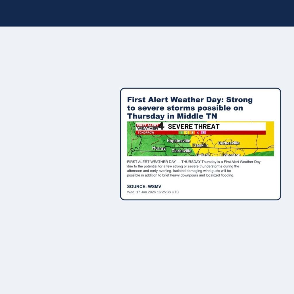 First Alert Weather Day: Strong to severe storms possible on Thursday in Middle TN