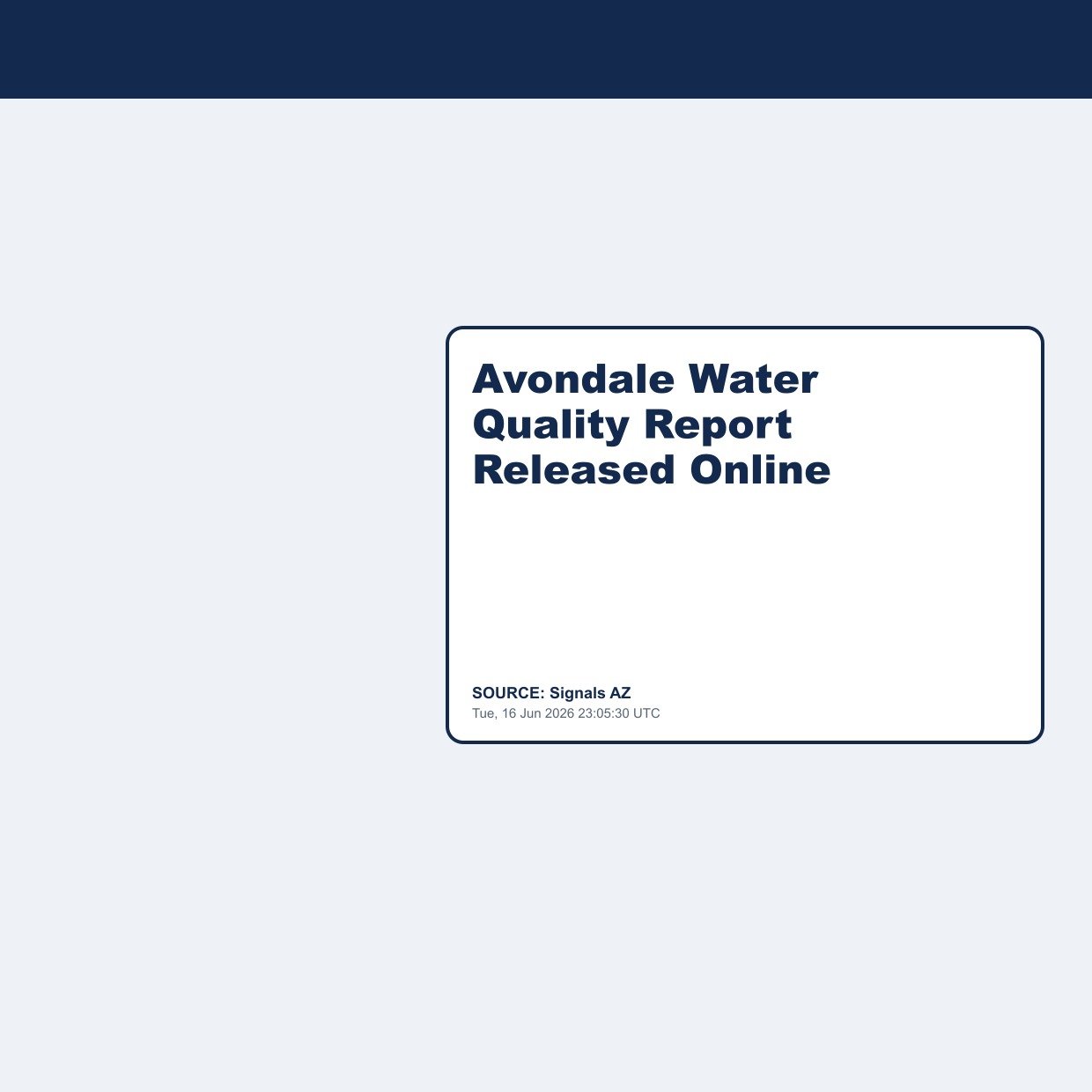 Avondale Water Quality Report Released Online