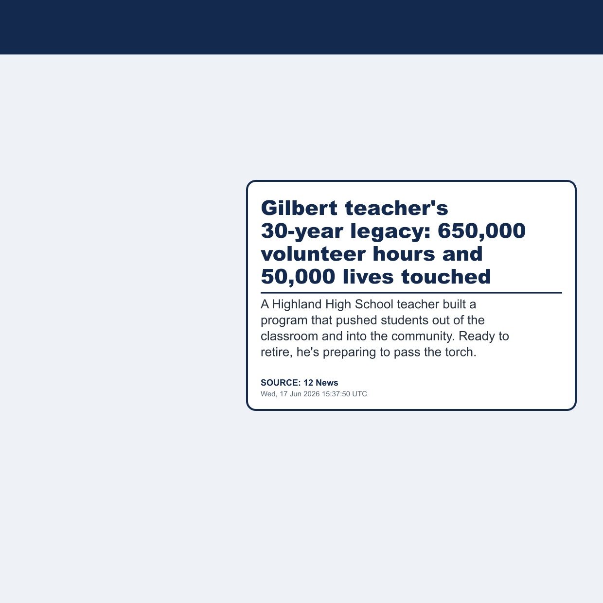 Gilbert teacher's 30-year legacy: 650,000 volunteer hours and 50,000 lives touched