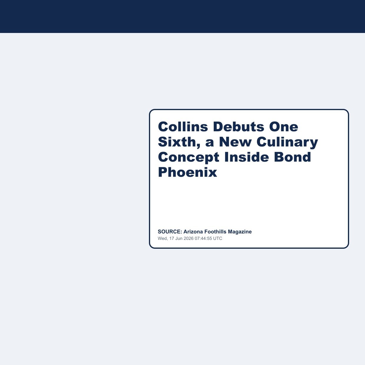 Collins Debuts One Sixth, a New Culinary Concept Inside Bond Phoenix