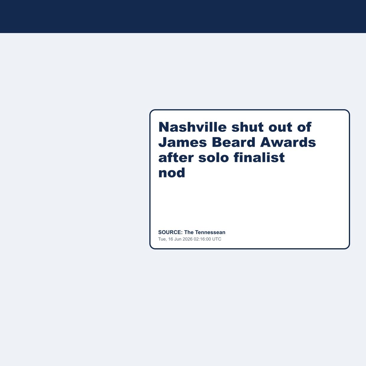 Nashville shut out of James Beard Awards after solo finalist nod