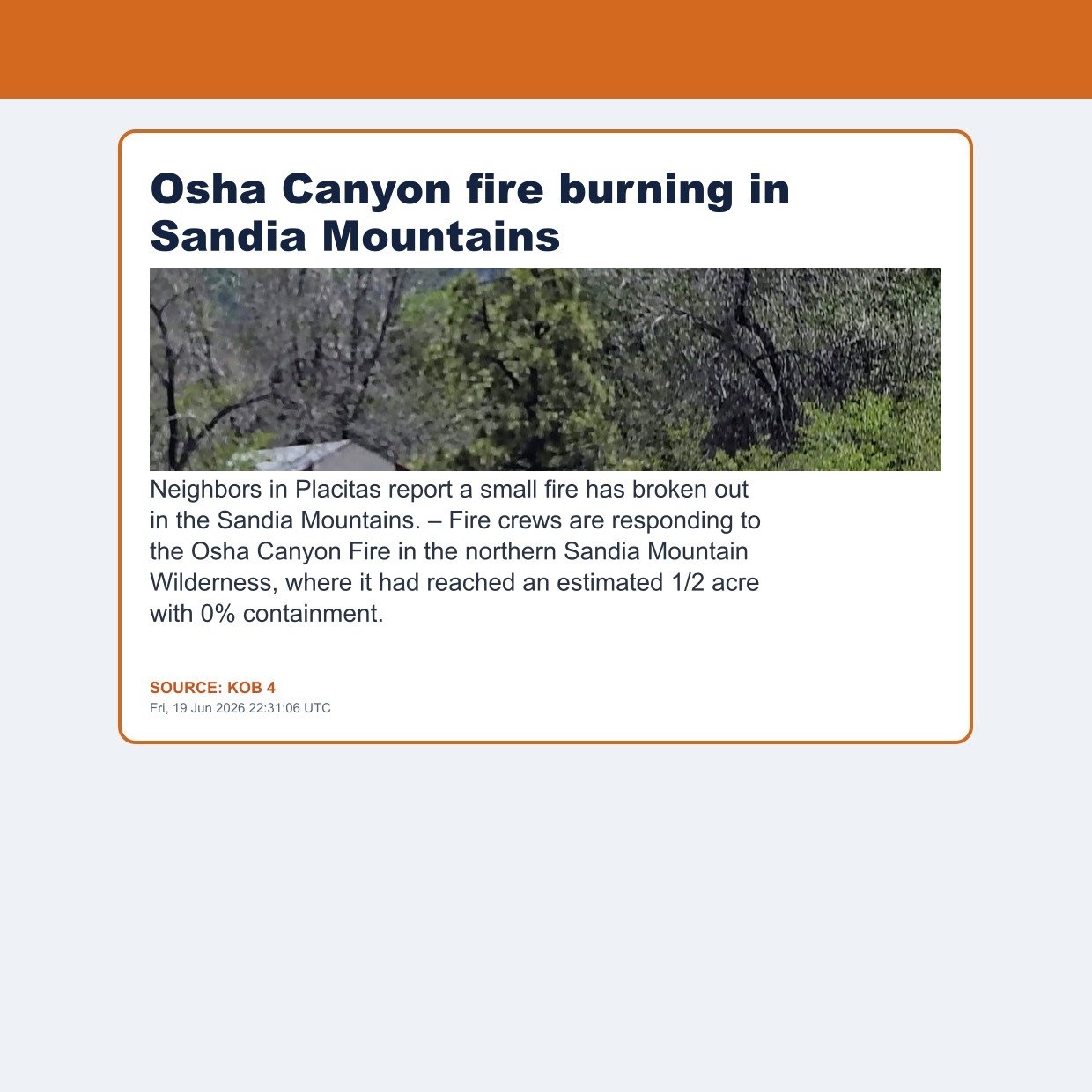 Osha Canyon fire burning in Sandia Mountains
