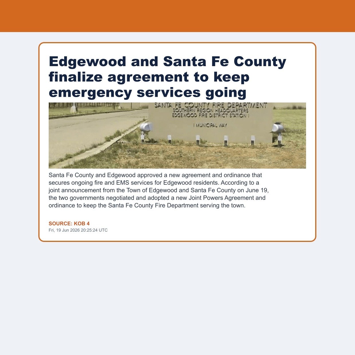 Edgewood and Santa Fe County finalize agreement to keep emergency services going