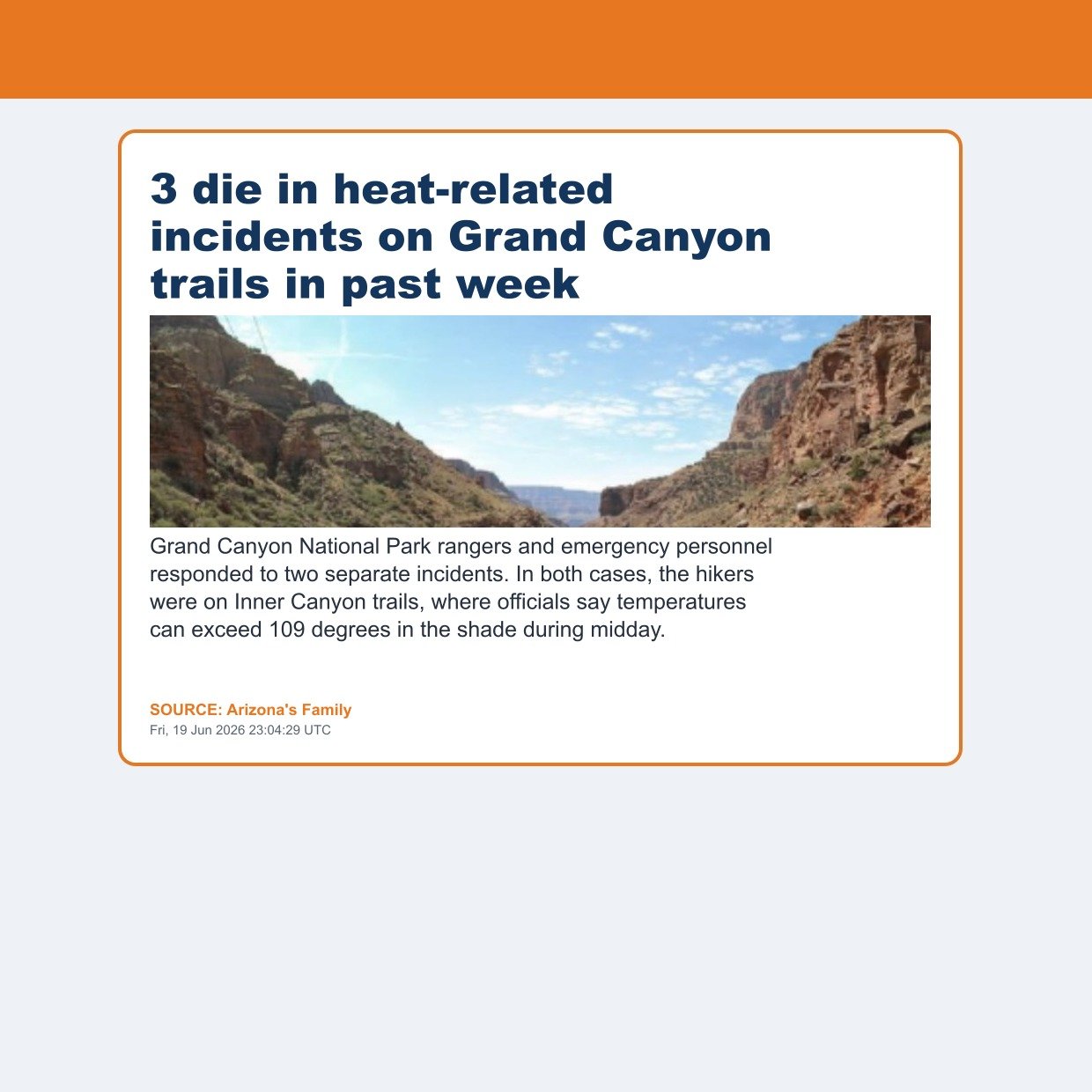 3 die in heat-related incidents on Grand Canyon trails in past week