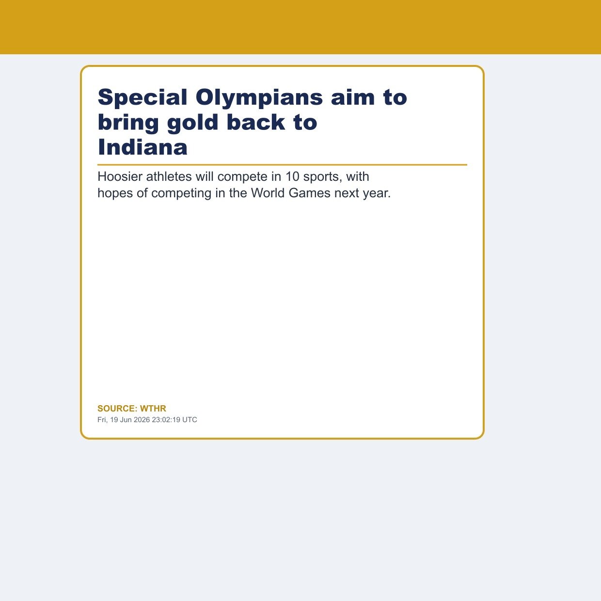 Special Olympians aim to bring gold back to Indiana
