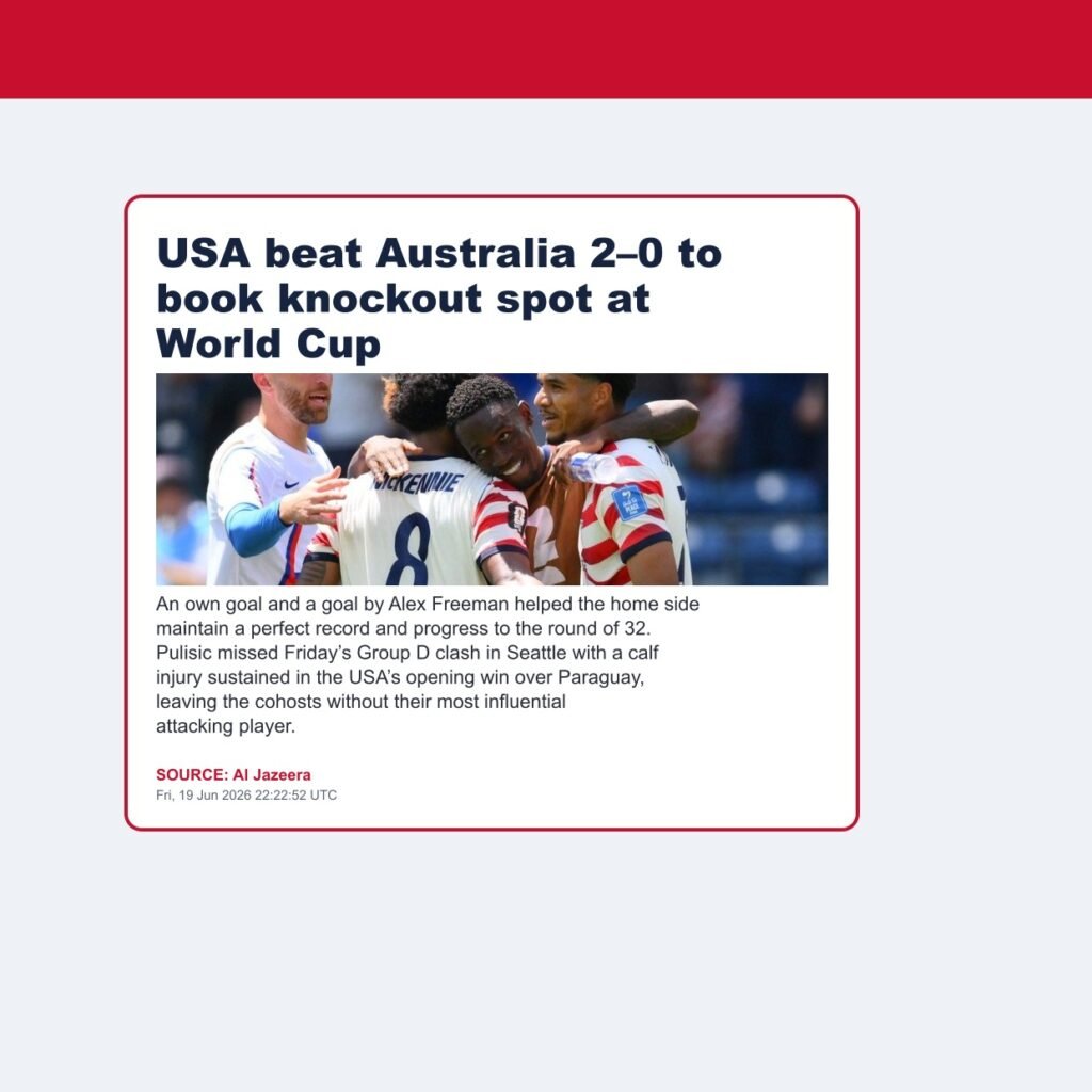USA beat Australia 2–0 to book knockout spot at World Cup