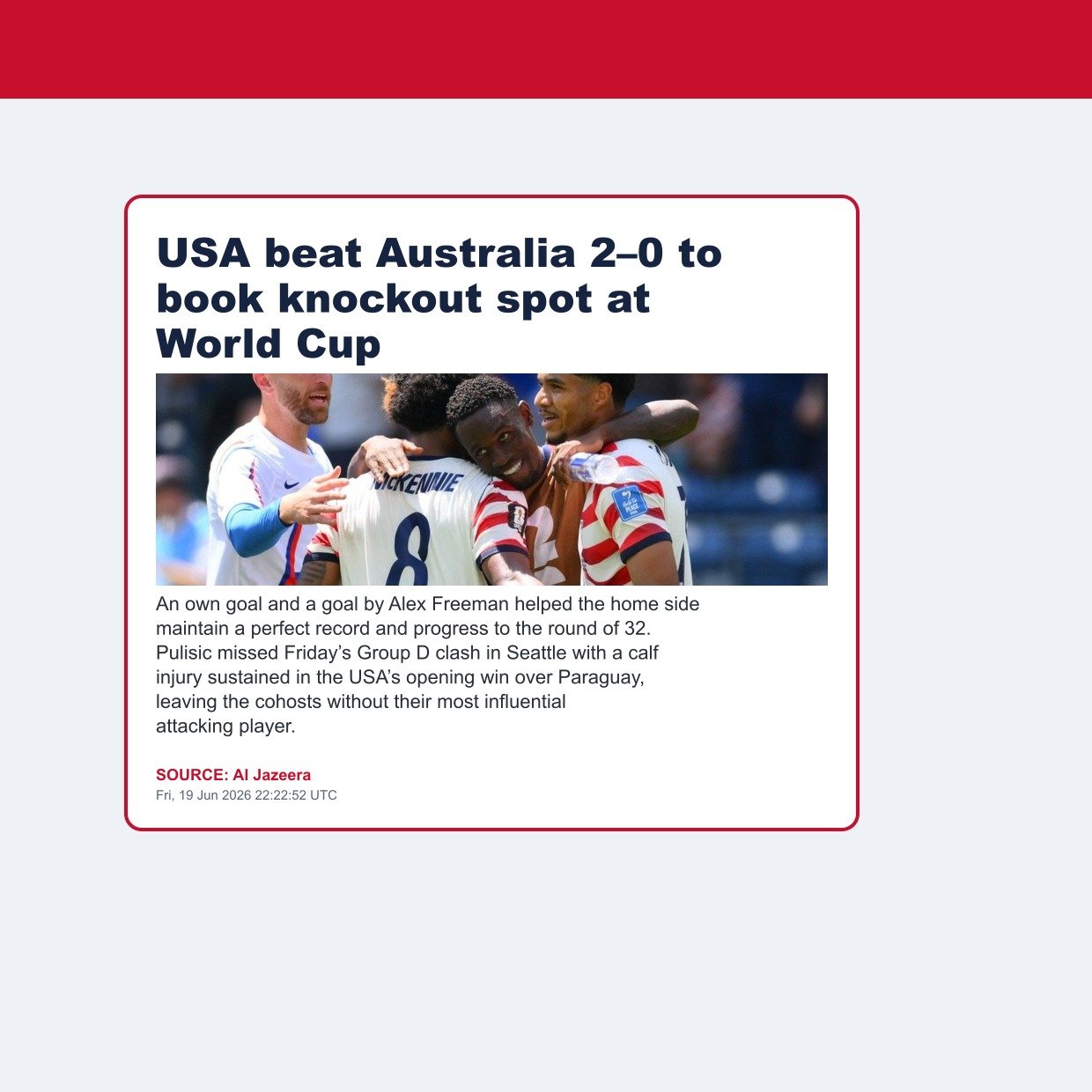 USA beat Australia 2–0 to book knockout spot at World Cup