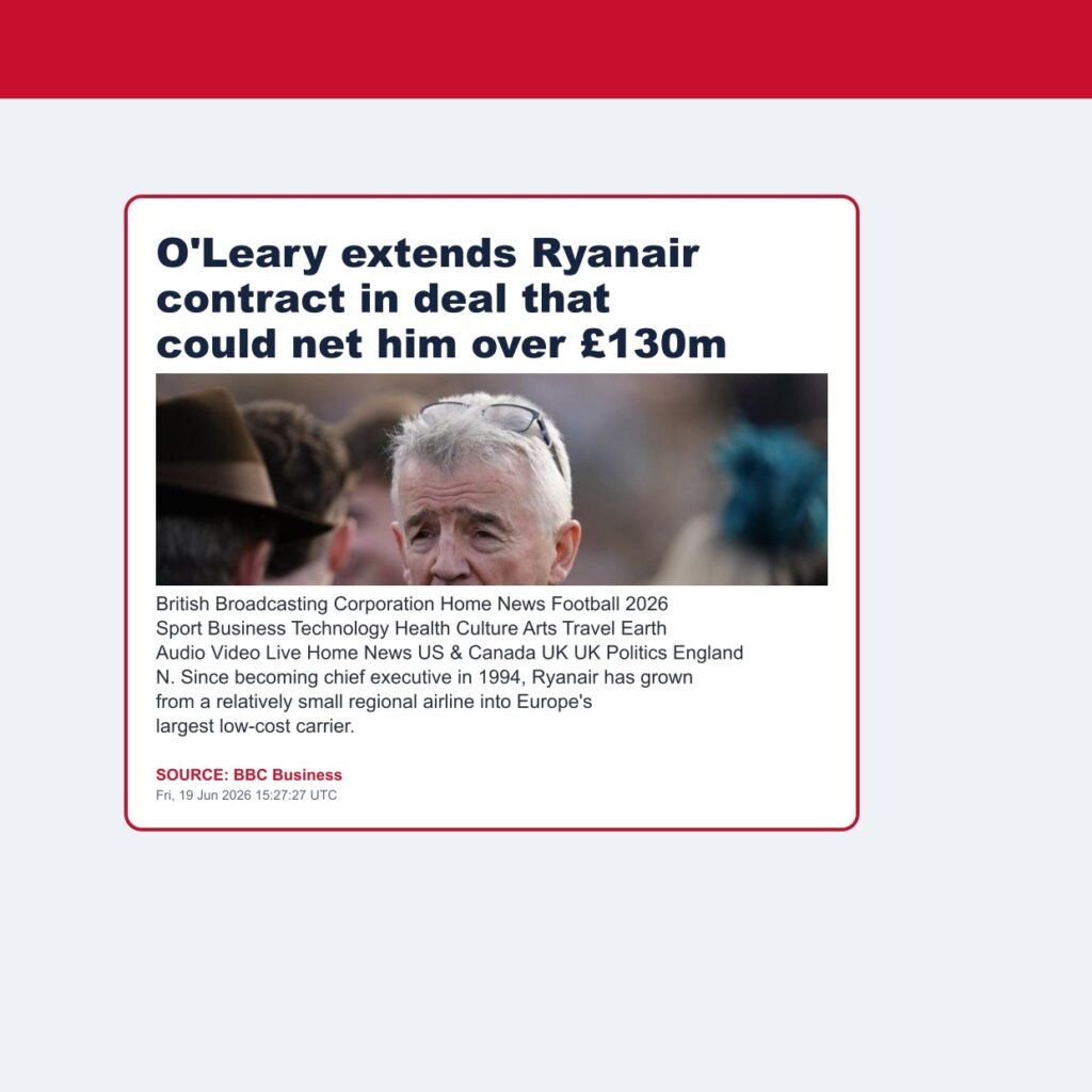O’Leary extends Ryanair contract in deal that could net him over £130m