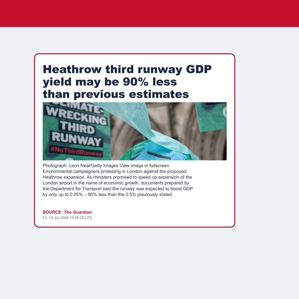 Heathrow third runway GDP yield may be 90% less than previous estimates