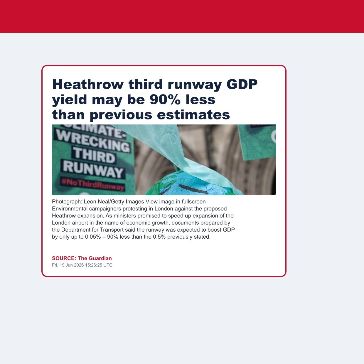Heathrow third runway GDP yield may be 90% less than previous estimates
