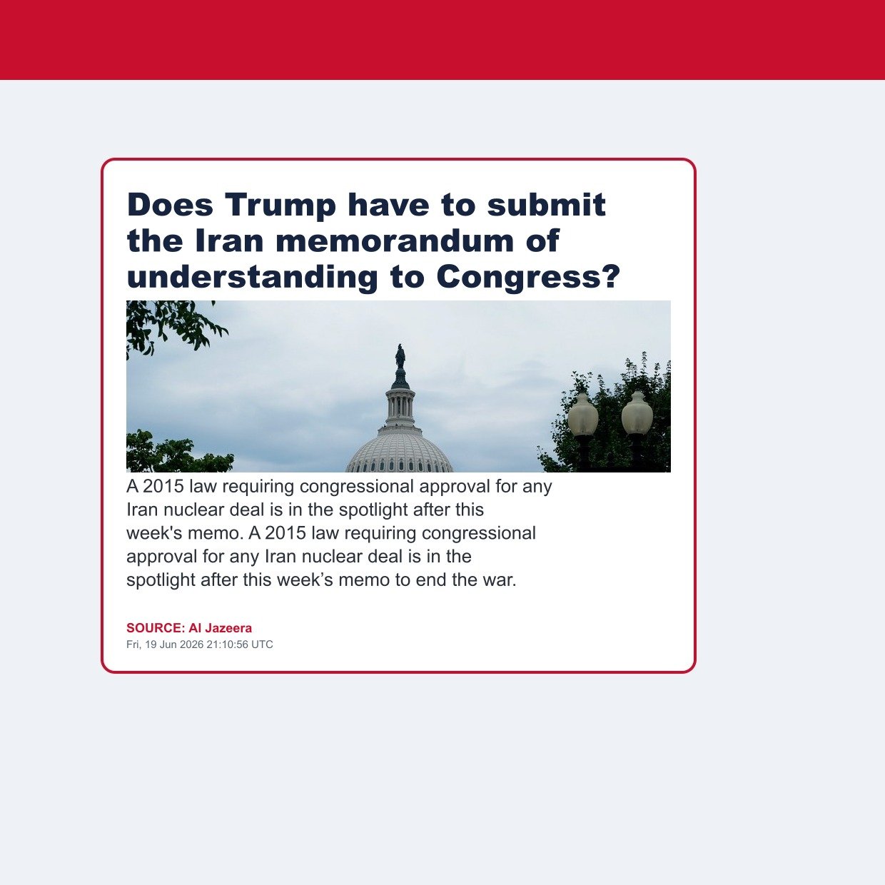 Does Trump have to submit the Iran memorandum of understanding to Congress?
