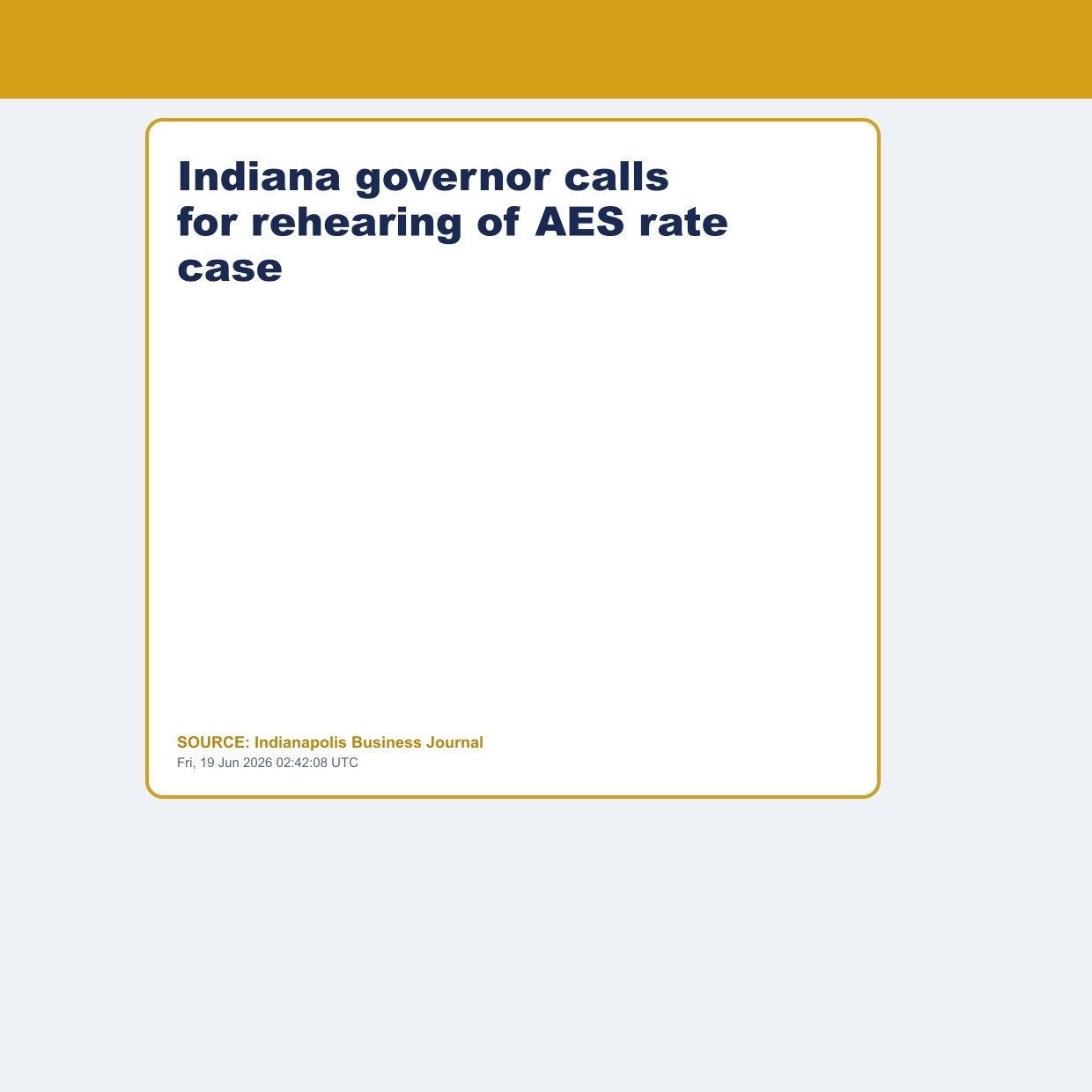 Indiana governor calls for rehearing of AES rate case