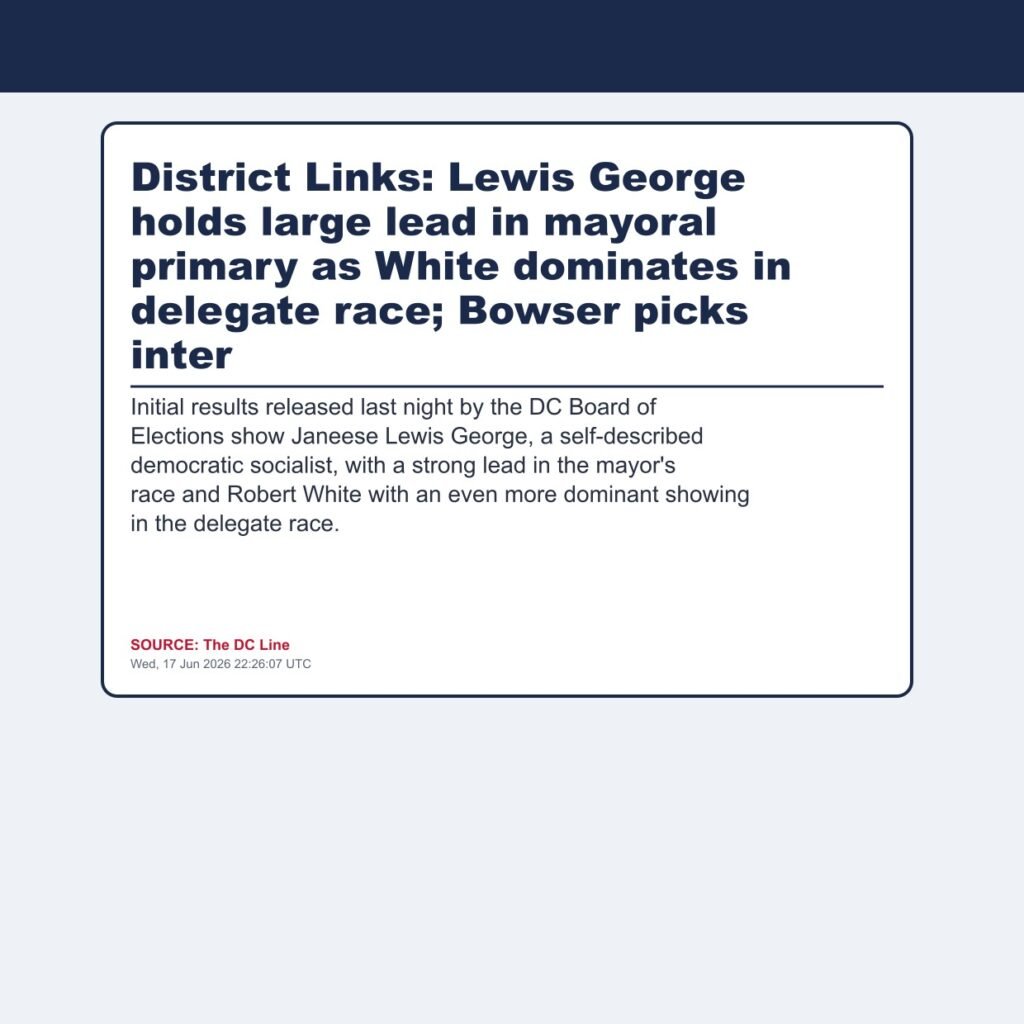 District Links: Lewis George holds large lead in mayoral primary as White dominates in delegate race; Bowser picks inter