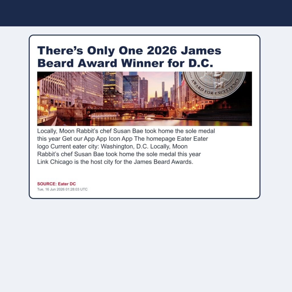 There’s Only One 2026 James Beard Award Winner for D.C.
