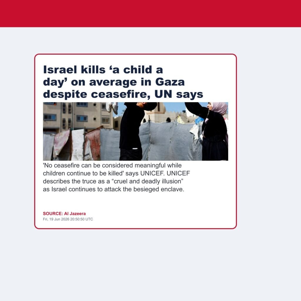 Israel kills ‘a child a day’ on average in Gaza despite ceasefire, UN says
