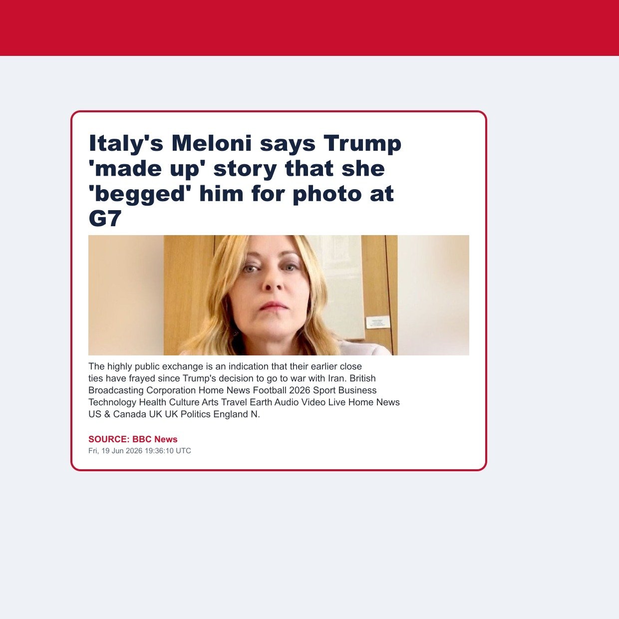 Italy's Meloni says Trump 'made up' story that she 'begged' him for photo at G7
