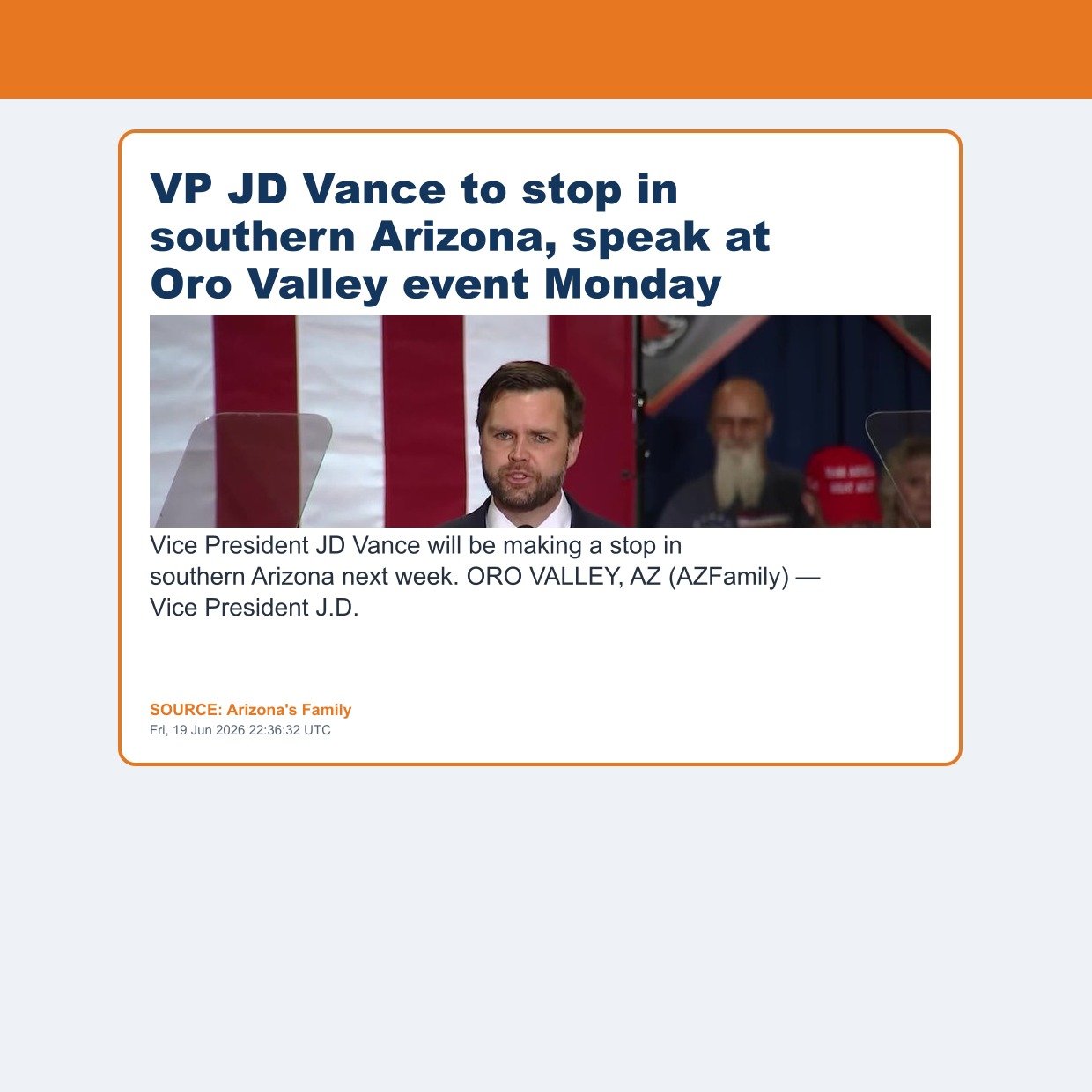 VP JD Vance to stop in southern Arizona, speak at Oro Valley event Monday