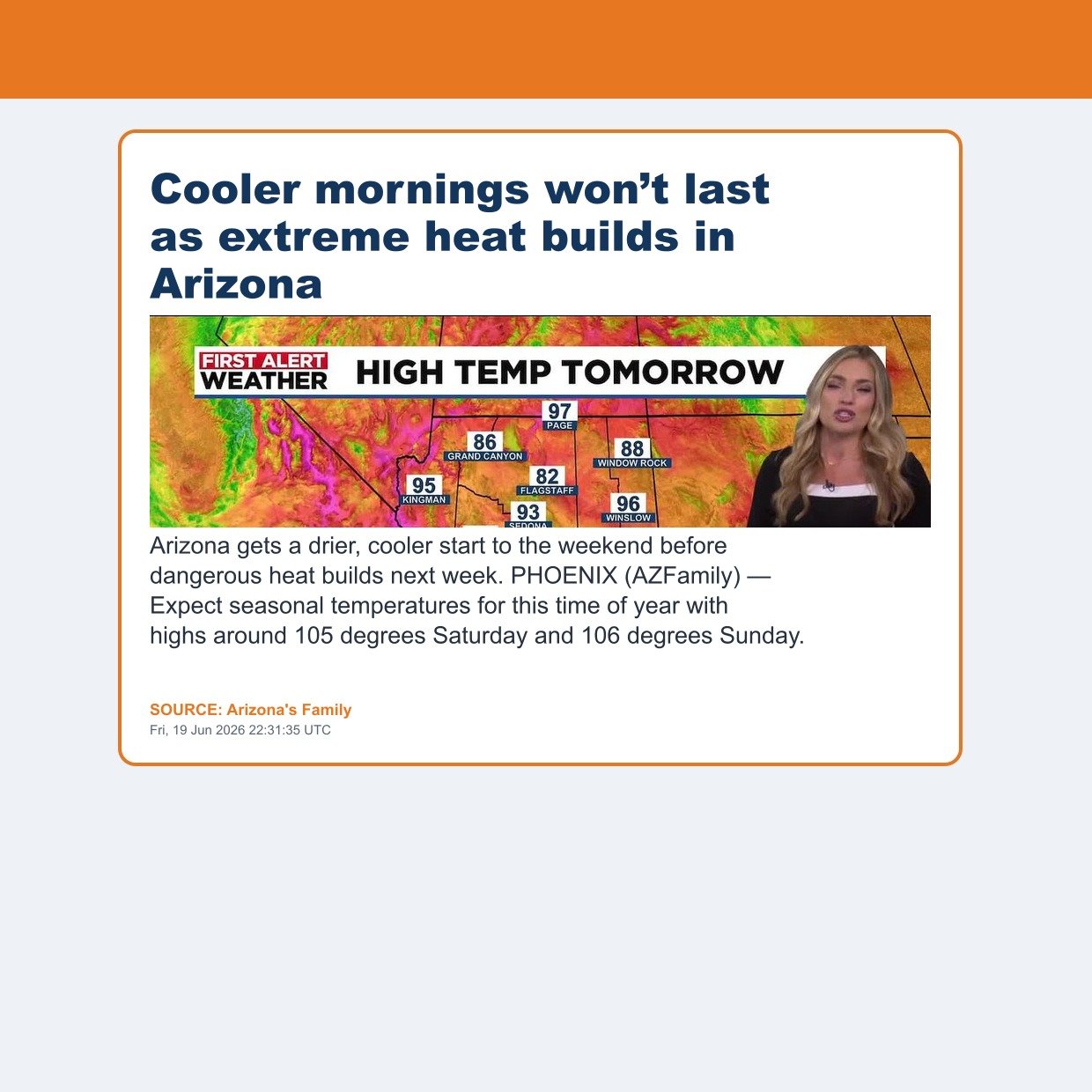 Cooler mornings won’t last as extreme heat builds in Arizona