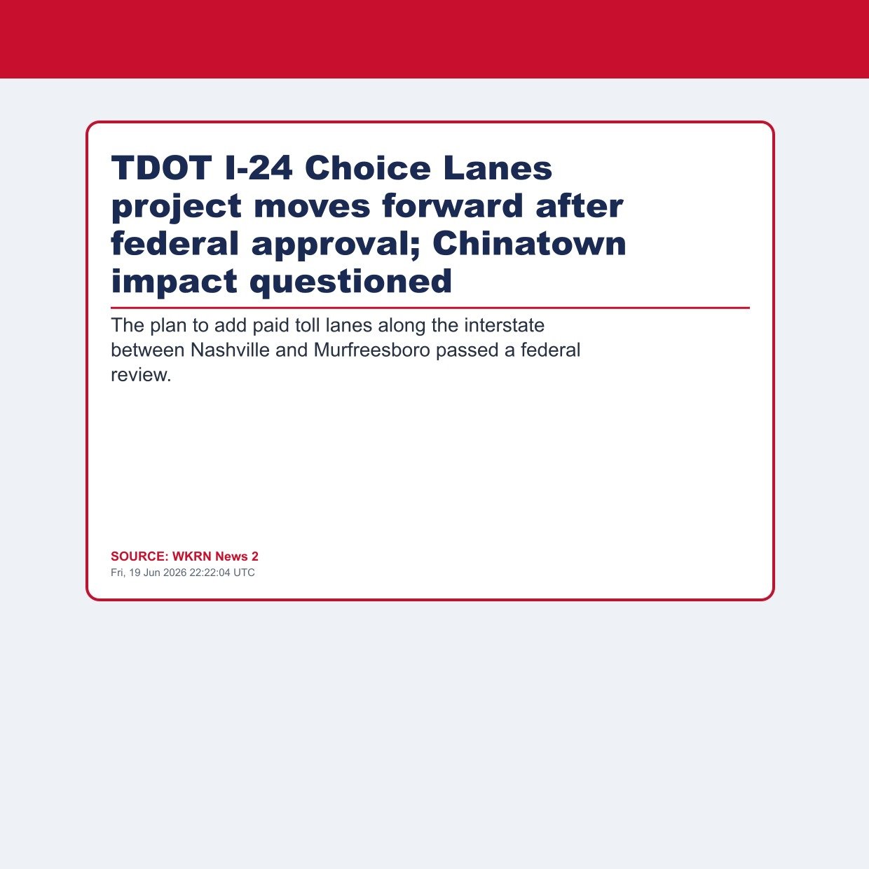 TDOT I-24 Choice Lanes project moves forward after federal approval; Chinatown impact questioned