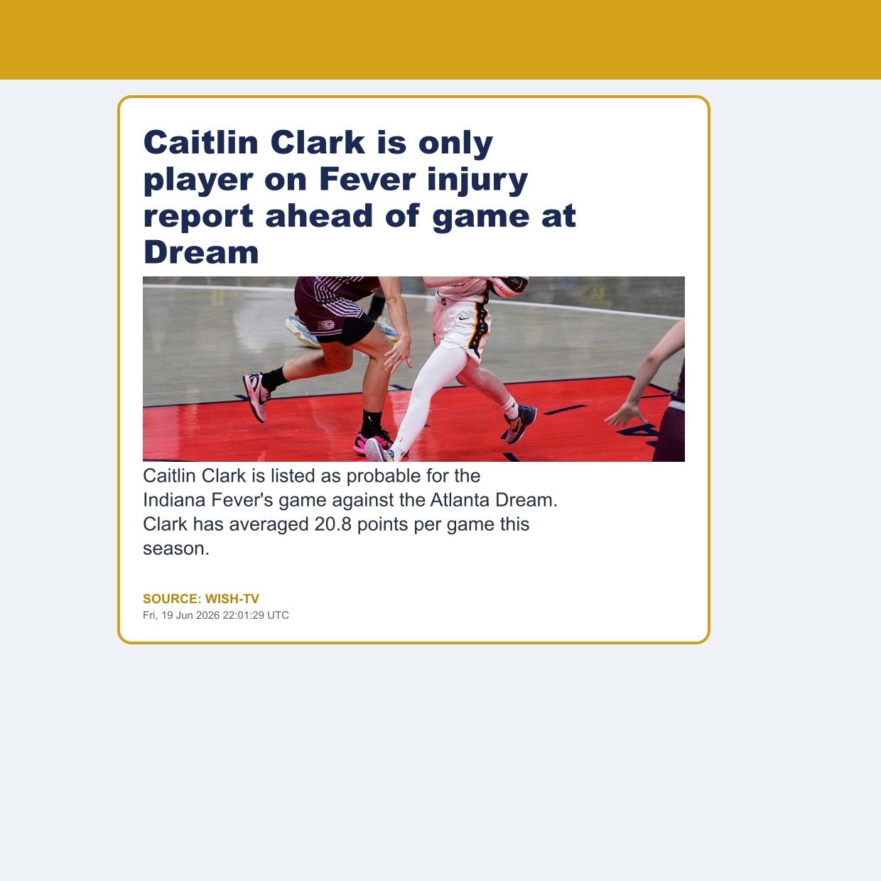 Caitlin Clark is only player on Fever injury report ahead of game at Dream