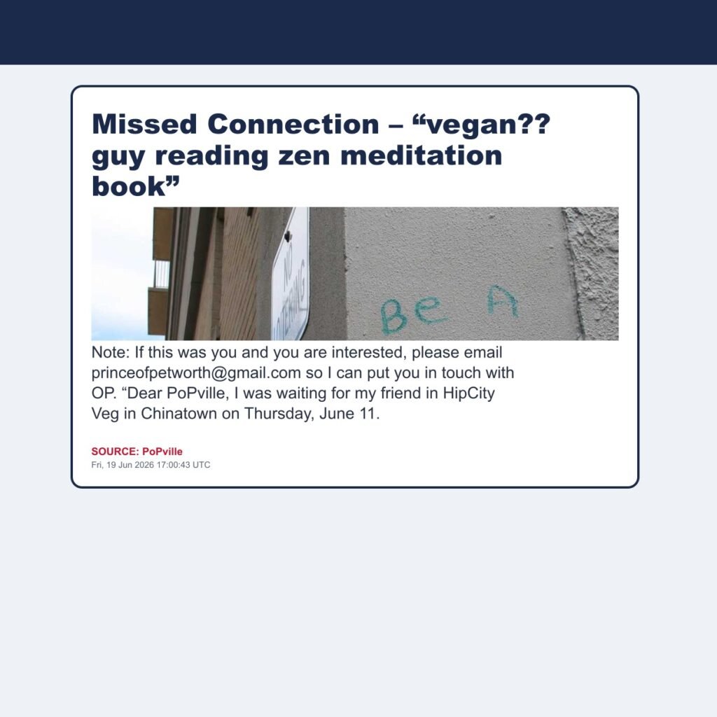 Missed Connection – “vegan?? guy reading zen meditation book”