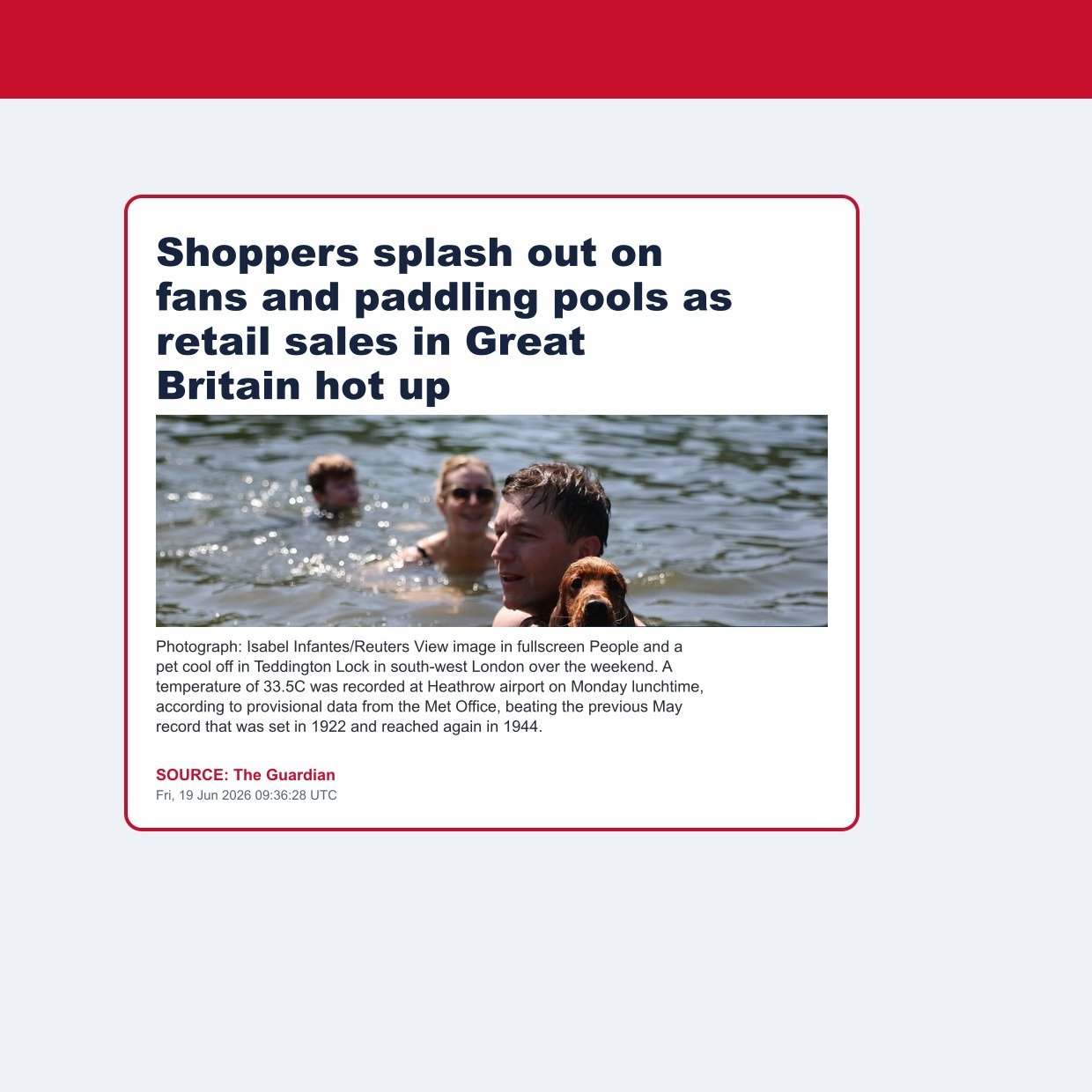 Shoppers splash out on fans and paddling pools as retail sales in Great Britain hot up