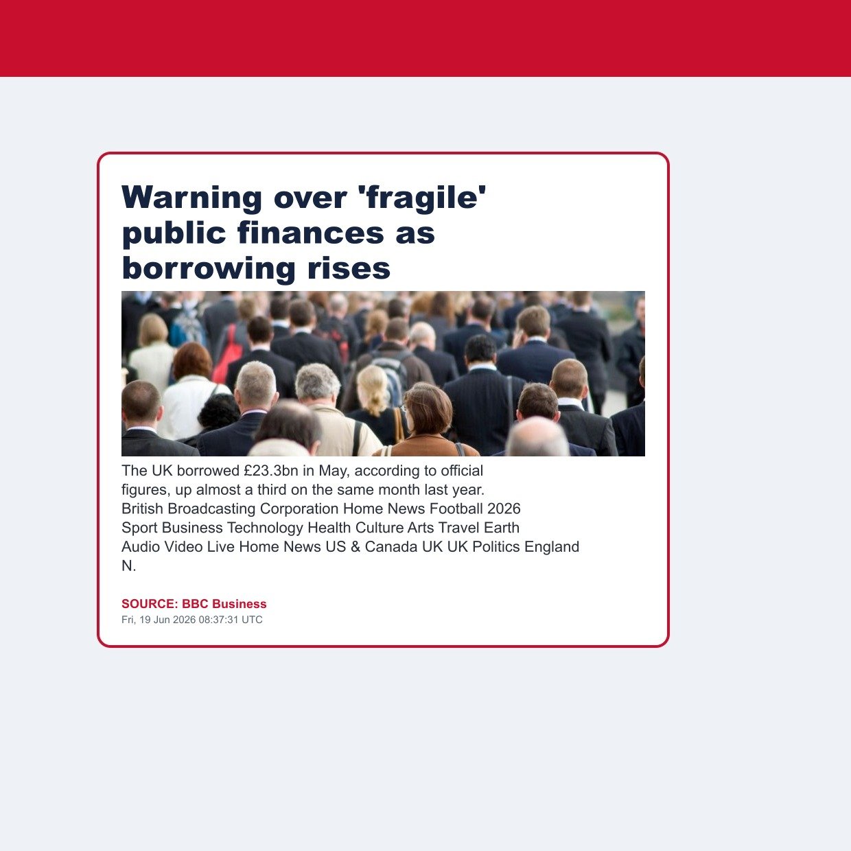 Warning over 'fragile' public finances as borrowing rises