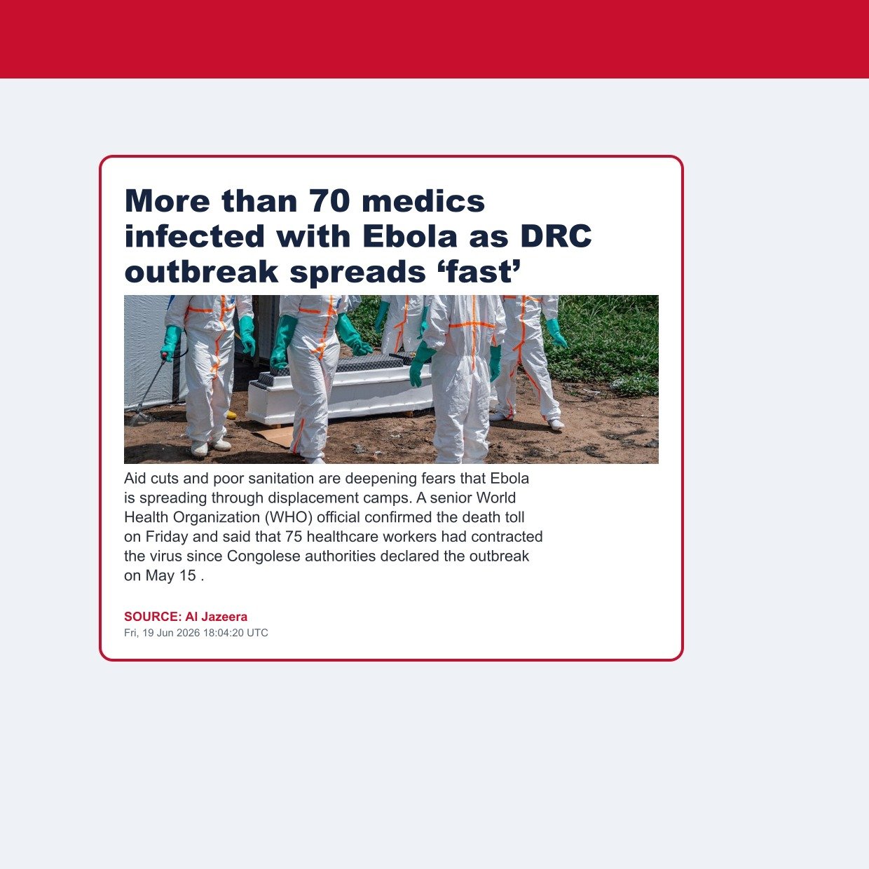 More than 70 medics infected with Ebola as DRC outbreak spreads ‘fast’