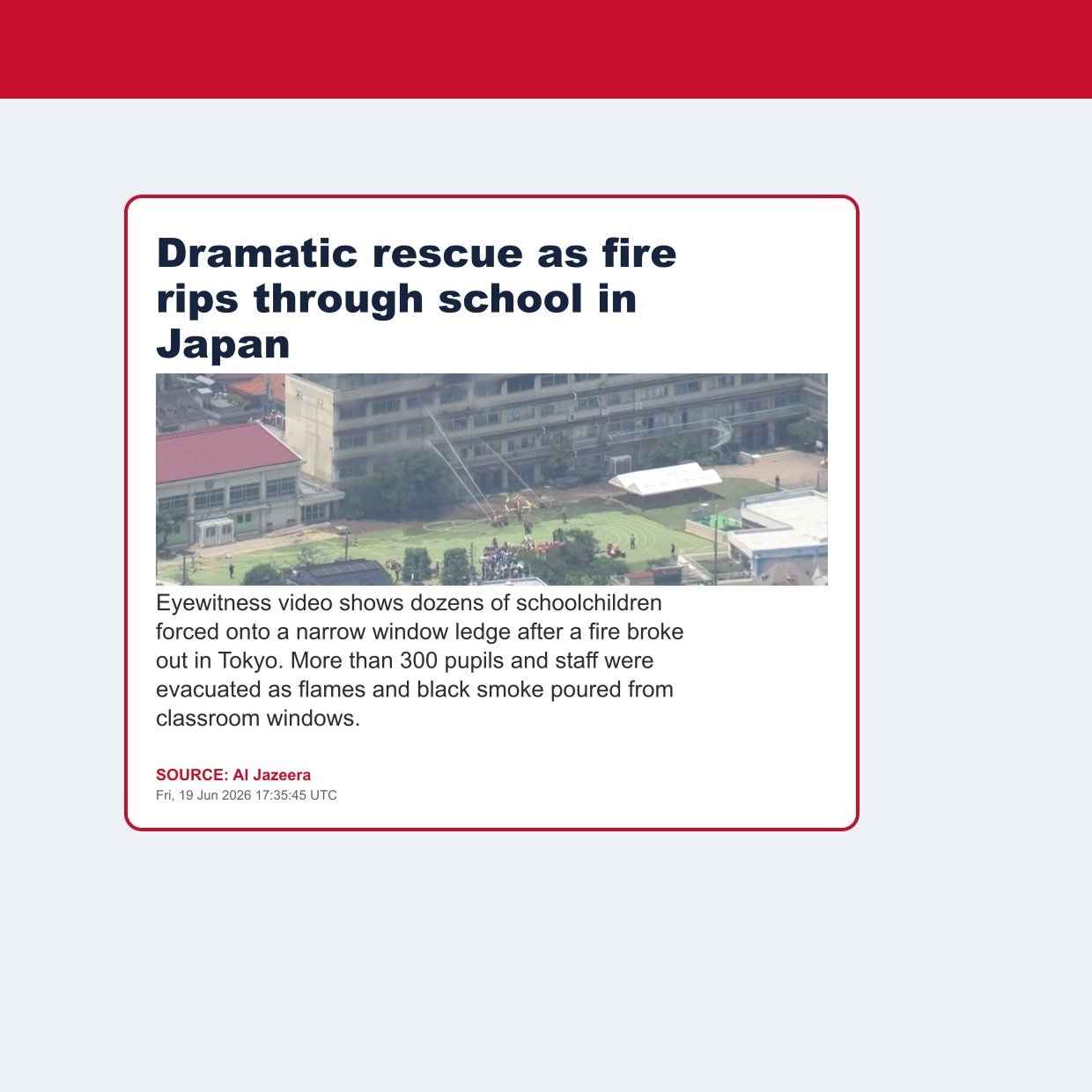 Dramatic rescue as fire rips through school in Japan