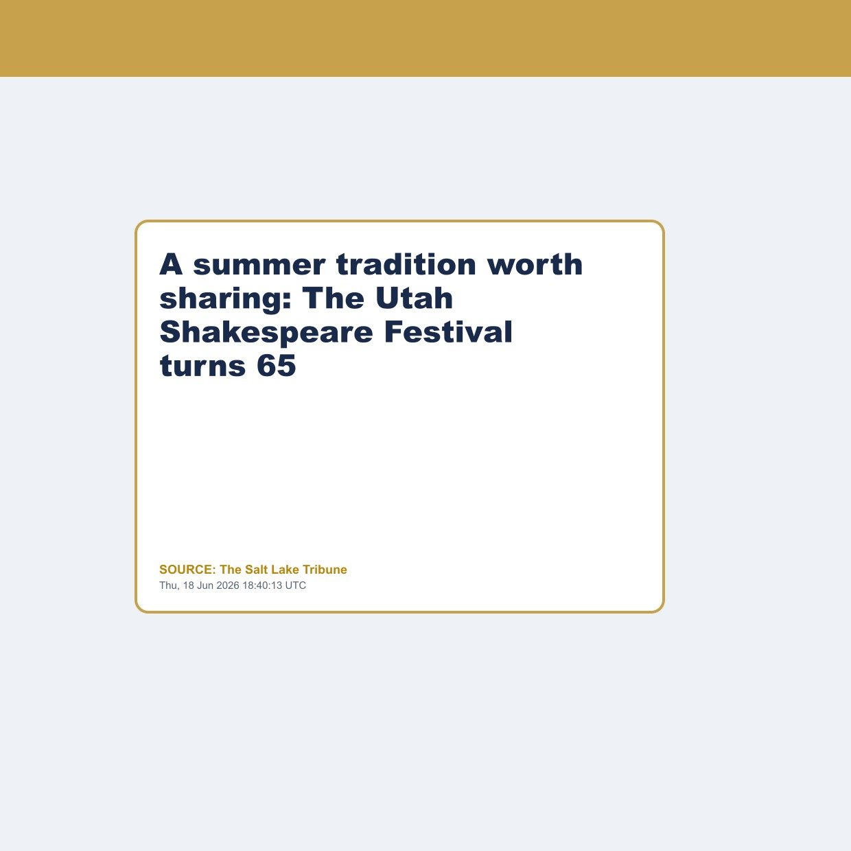 A summer tradition worth sharing: The Utah Shakespeare Festival turns 65