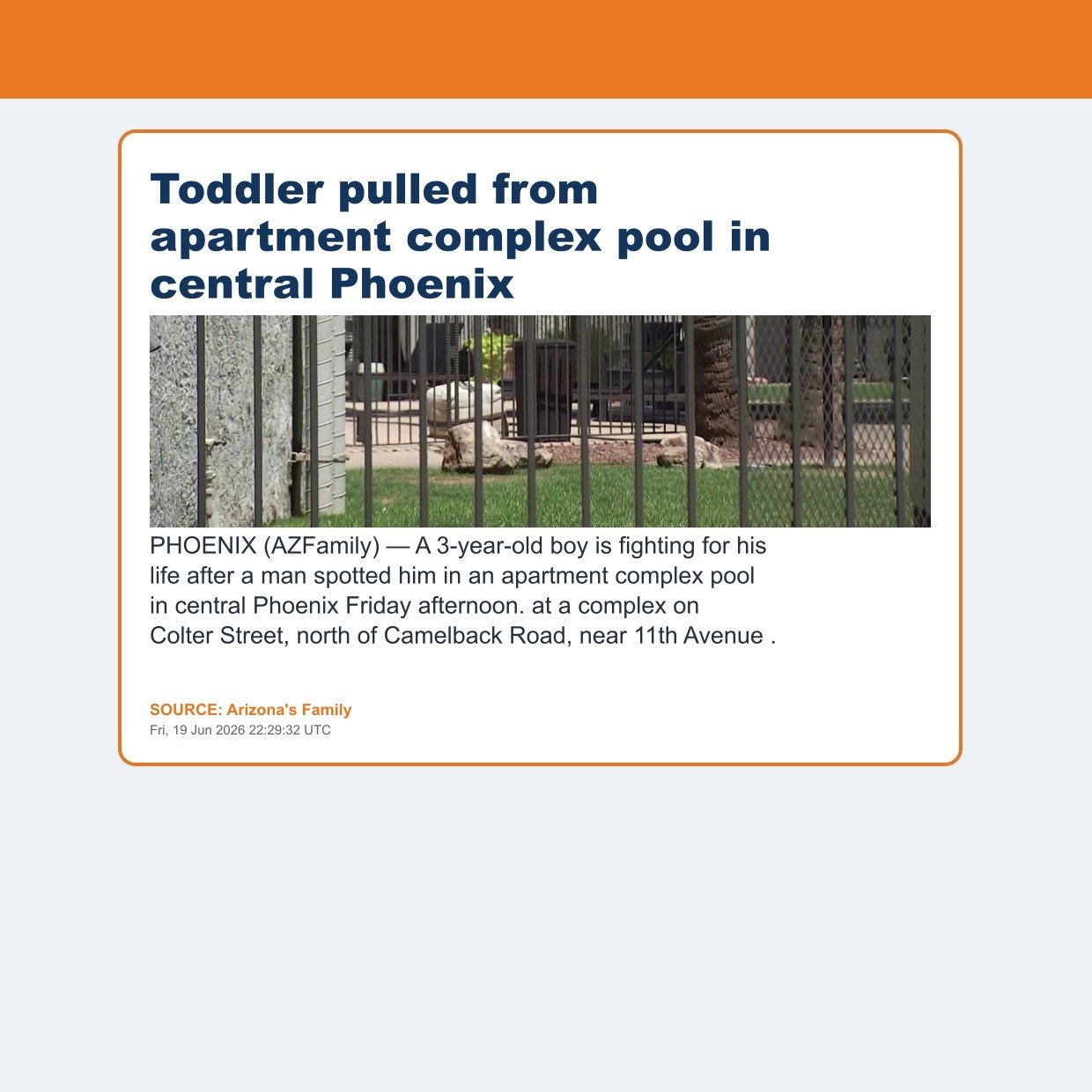 Toddler pulled from apartment complex pool in central Phoenix
