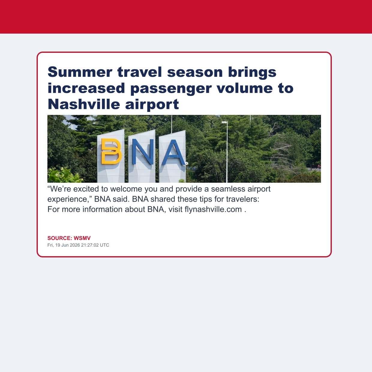 Summer travel season brings increased passenger volume to Nashville airport
