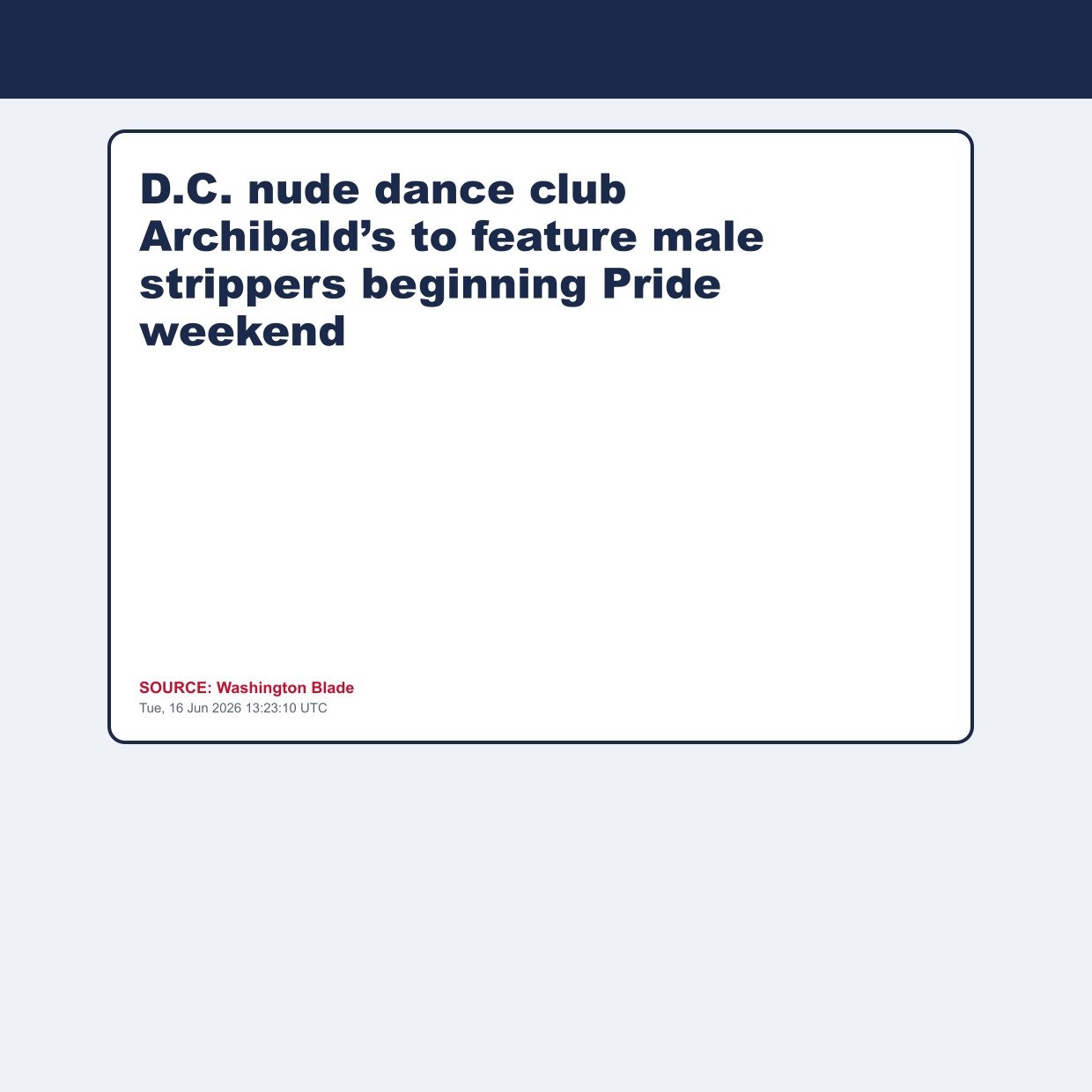 D.C. nude dance club Archibald’s to feature male strippers beginning Pride weekend