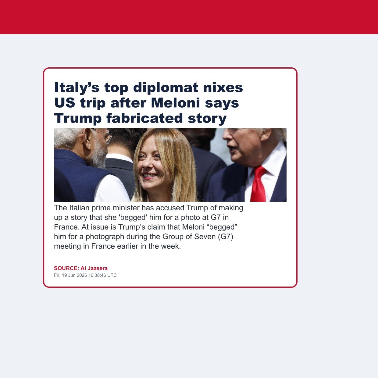 Italy’s top diplomat nixes US trip after Meloni says Trump fabricated story
