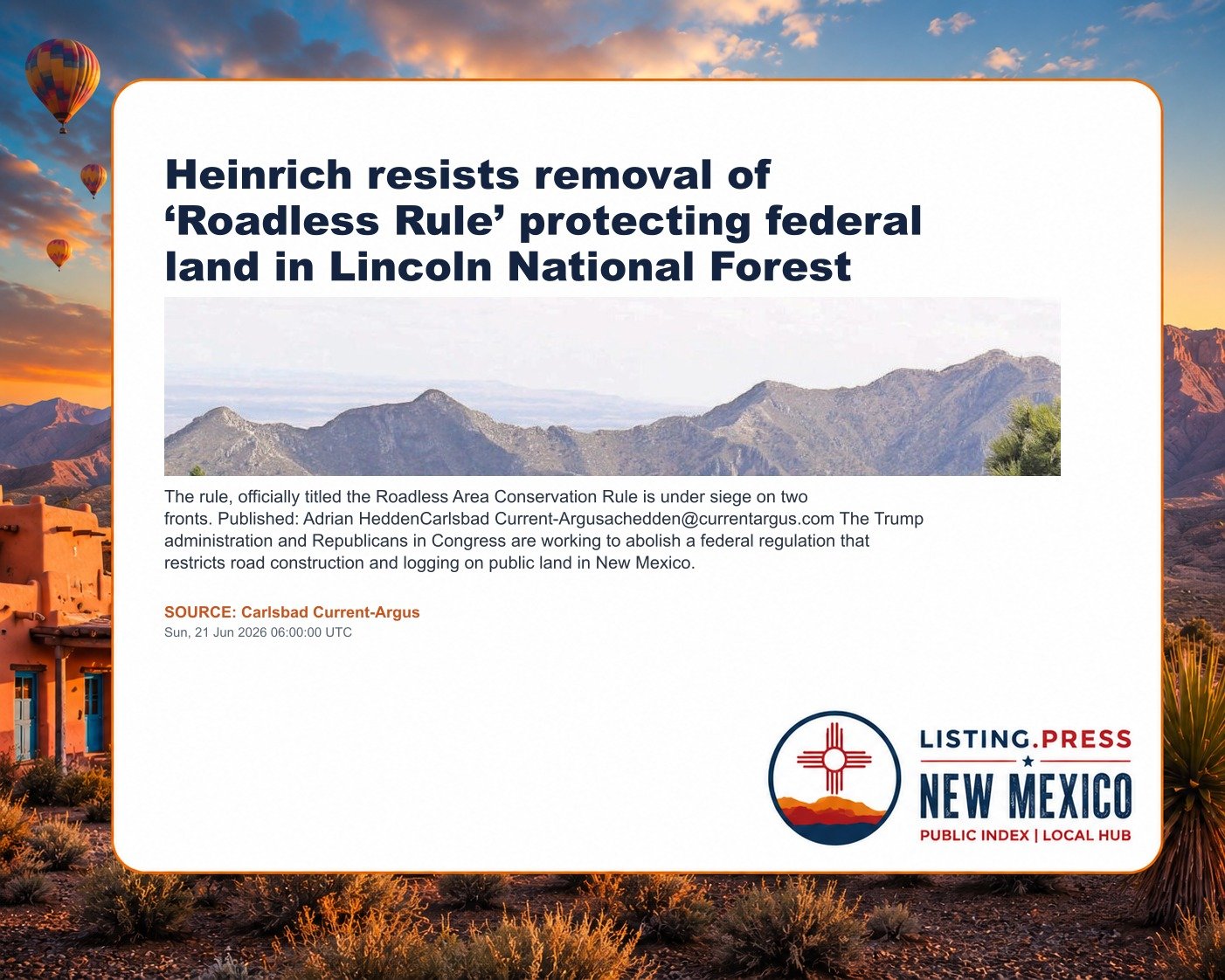 Heinrich resists removal of ‘Roadless Rule’ protecting federal land in Lincoln National Forest
