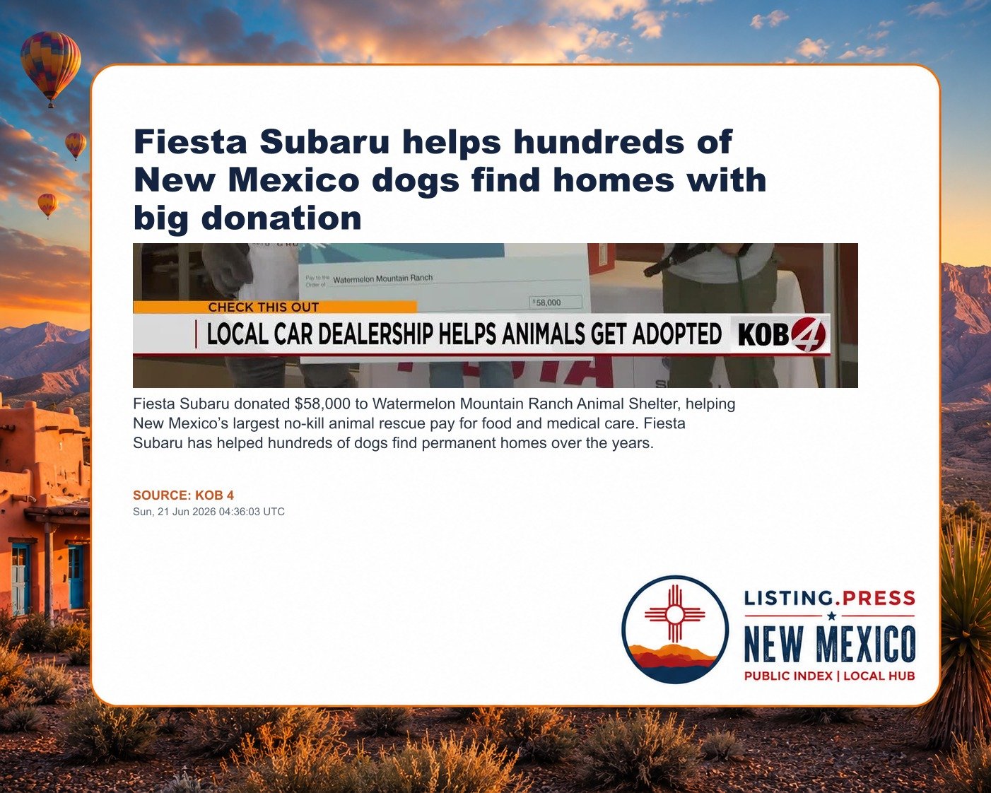 Fiesta Subaru helps hundreds of New Mexico dogs find homes with big donation