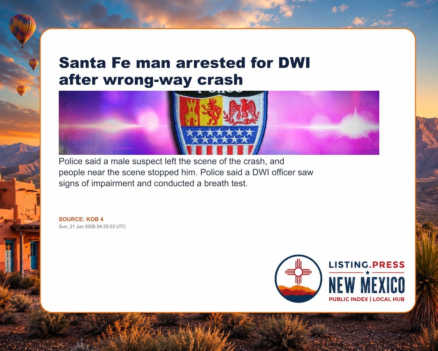 Santa Fe man arrested for DWI after wrong-way crash