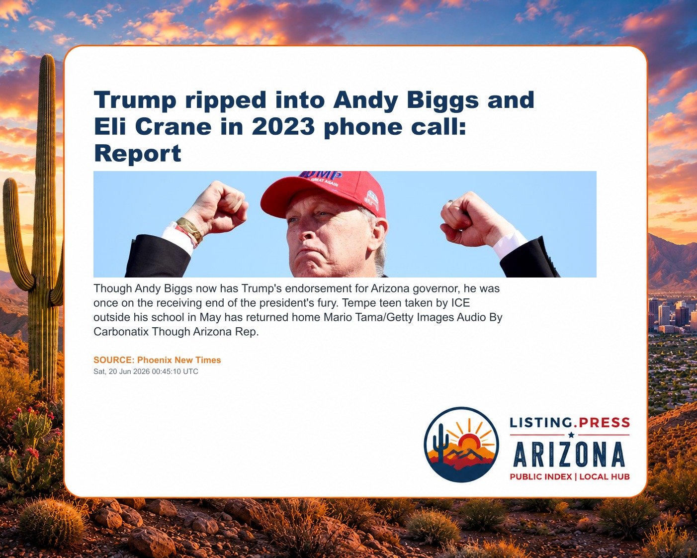 Trump ripped into Andy Biggs and Eli Crane in 2023 phone call: Report