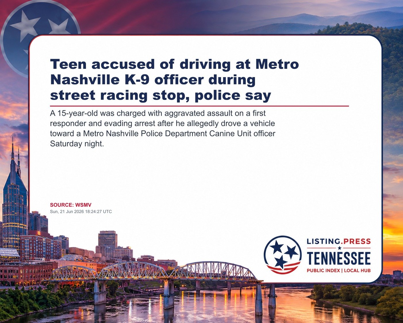 Teen accused of driving at Metro Nashville K-9 officer during street racing stop, police say