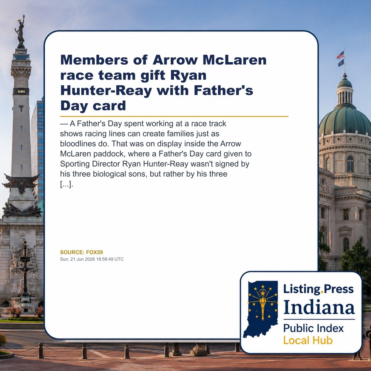 Members of Arrow McLaren race team gift Ryan Hunter-Reay with Father's Day card