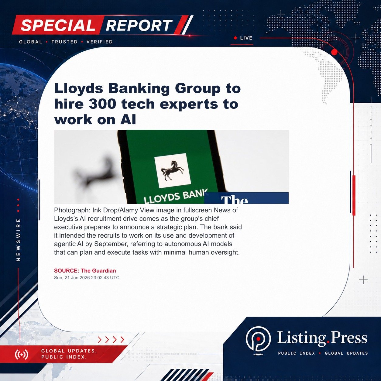 Lloyds Banking Group to hire 300 tech experts to work on AI
