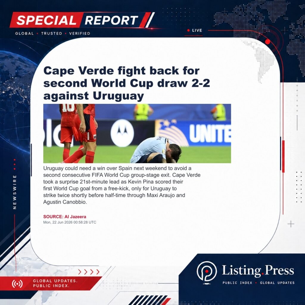 Cape Verde fight back for second World Cup draw 2-2 against Uruguay